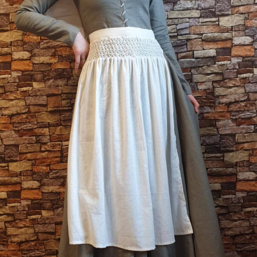 100% linen Medeival smocked  13th - 15th century apron, hand stitched